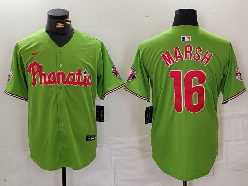 Men%27s Philadelphia Phillies #16 Brandon Marsh Green With Patch Stitched Cool Base Nike Jersey